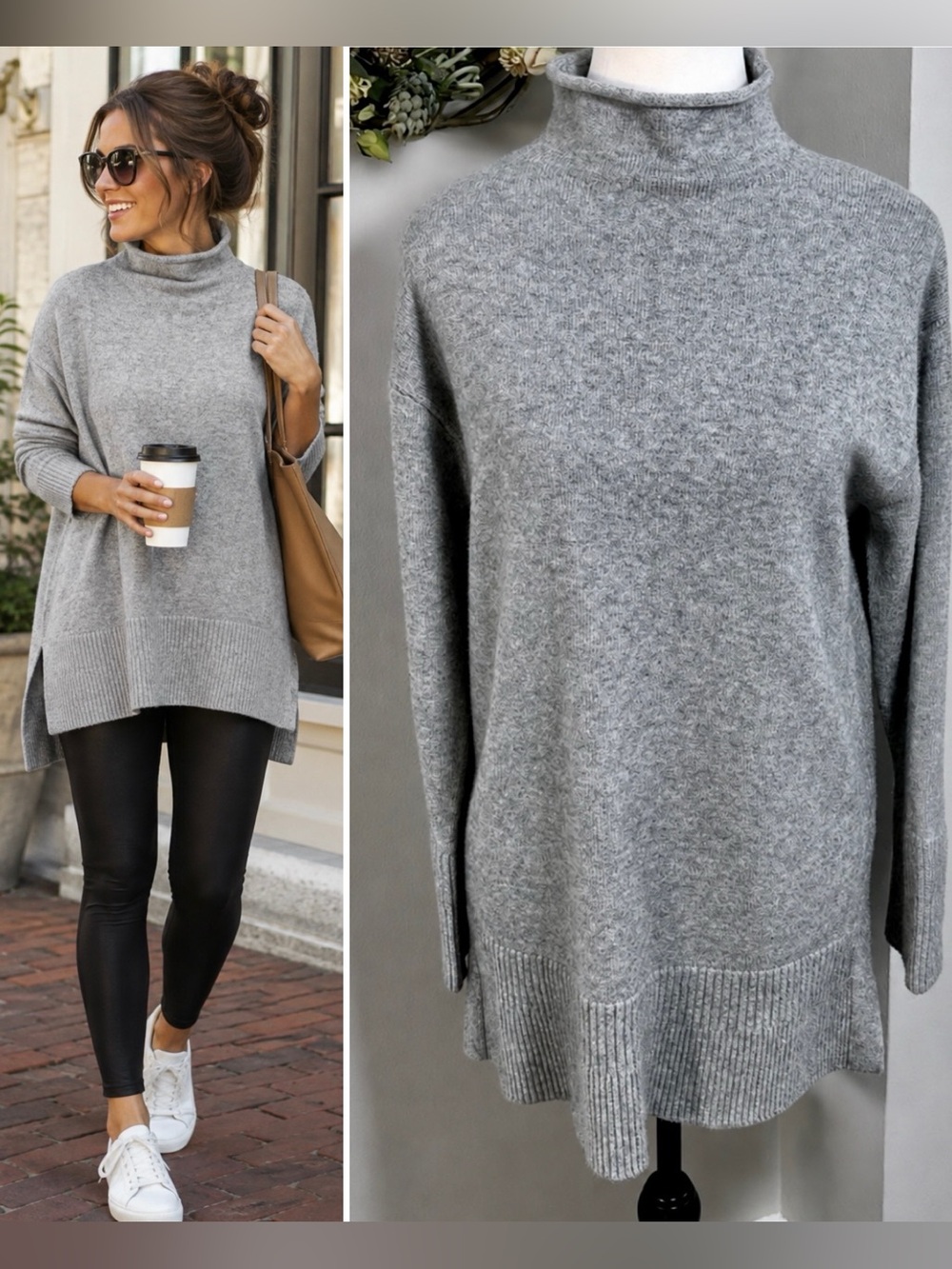 💥Anthropologie MOTH Saskia Oversized Turtleneck Longline Sweater Gray XS💛